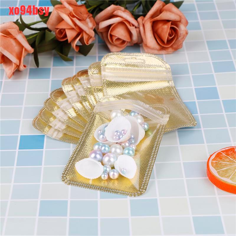 [xo94bsy]10pcs gold Glossy Heat Seal Aluminum Foil Small Ziplock Bag Flat Zip Lock