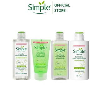 Combo Chăm Sóc Da Cơ Bản SIMPLE Nước Tẩy Trang 200ml + Sữa Rửa Mặt 150ml + Nước Cân Bằng Da 200ml + Sữa dưỡng 125ml