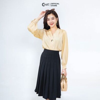 Sơ mi kiểu cổ chồng xếp ly CCHAT