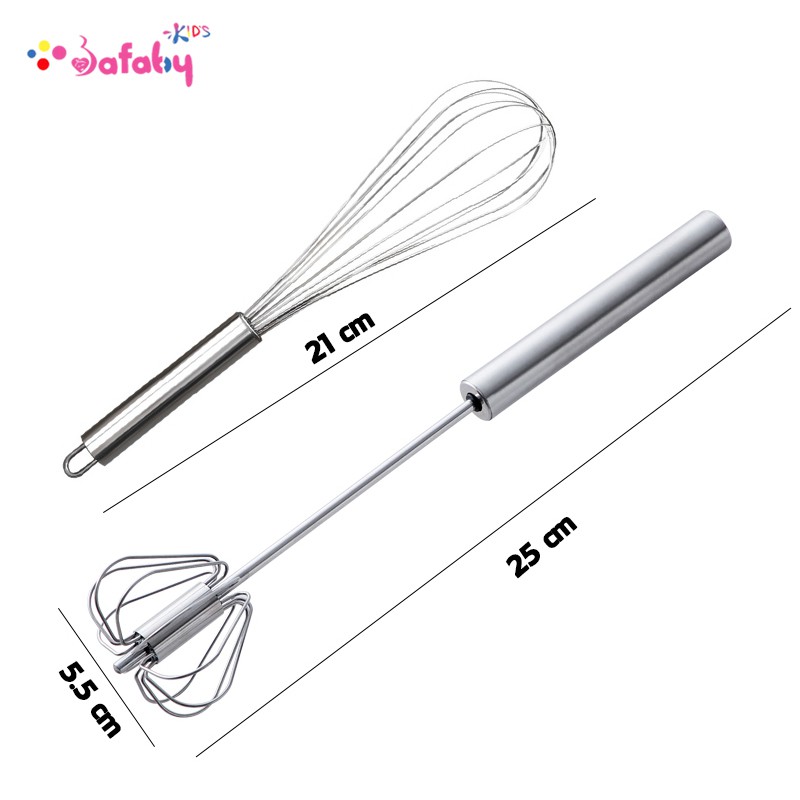 [KHÔNG RỈ] Cây Đánh Trứng Trục Tự Xoay Tiện Lợi, Dụng Cụ Nhà Bếp 2 Loại 21cm và 25cm - Bafaby Kids