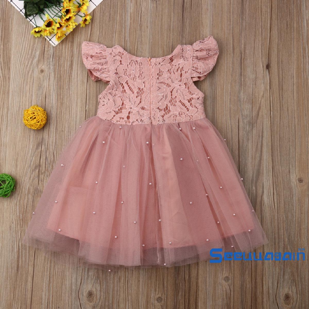 Đầm Xoè Tulle Phối Ren Hoa Cho Bé Gái