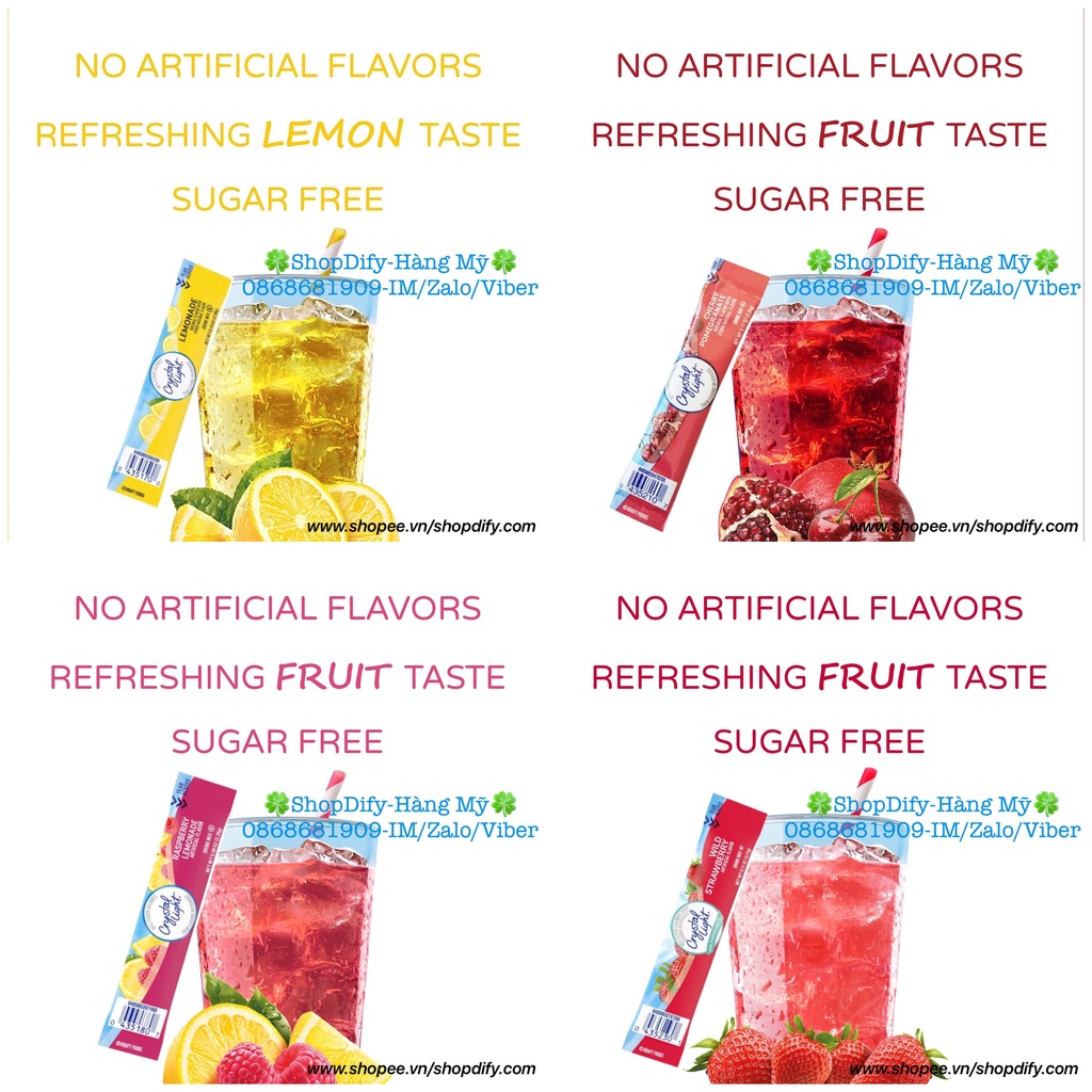 Crystal Light Hộp 44 gói 4 vị Bột pha nước trái cây không đường giải khát DAS / LOWCARB Drink Mix hàng Mỹ ShopDify