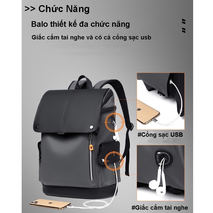 Balo da nam đi học chống nước đựng laptop thời trang unisex cao cấp phong cách đeo vai trẻ trung