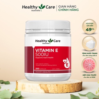 Viên uống Healthy Care Vitamin E 500IU Úc Dưỡng Trắng Da Mờ Thâm Sẹo 200 Viên