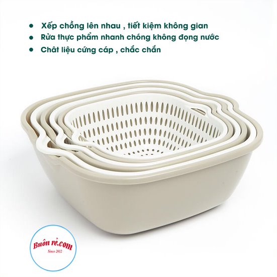 Bộ rổ vuông 2 lớp Việt Nhật (MS:3288/3289/3290) - Bộ rổ kèm chậu hứng nước rửa rau củ đựng hoa quả trái cây Br 01542 | BigBuy360 - bigbuy360.vn