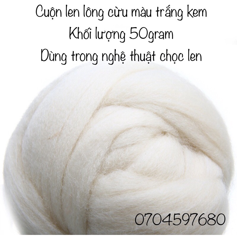 Cuộn len màu trắng kem_Nghệ thuật chọc len