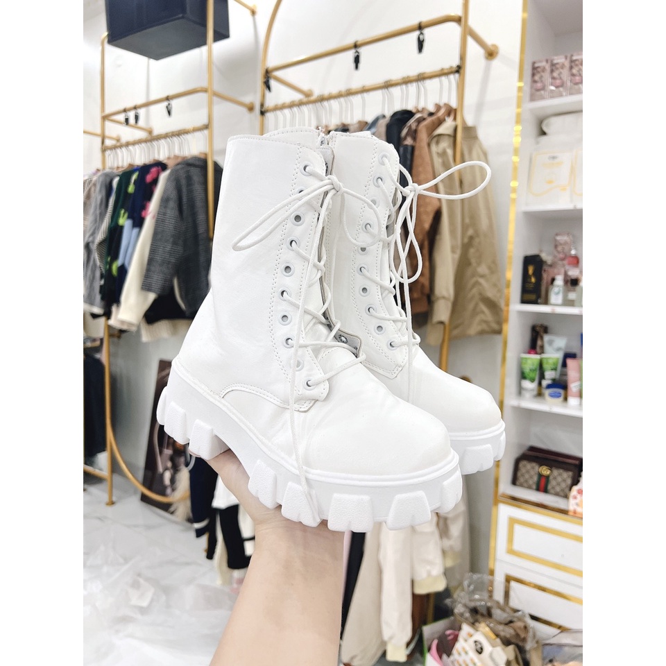Bốt nữ cao cổ Vintage giày Boots da mềm lót nỉ khóa sau cao cấp boot mũi vuông boost lửng thời trang