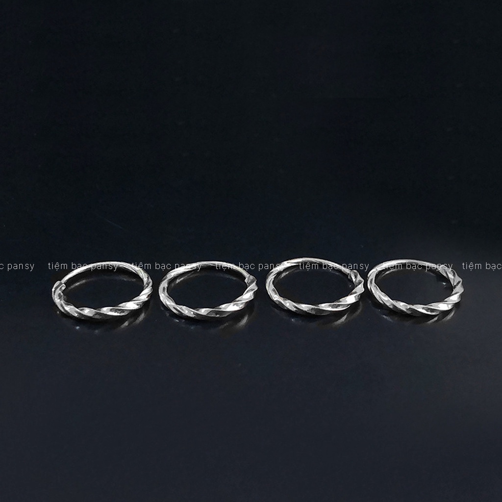 Khuyên tai bạc tròn xoắn chốt kín, bông tai nữ đẹp bằng bạc dạng khuyên tròn phay lấp lánh