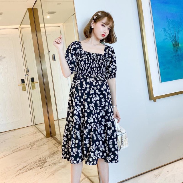 Váy hoa chun ngực tay bồng HSN085