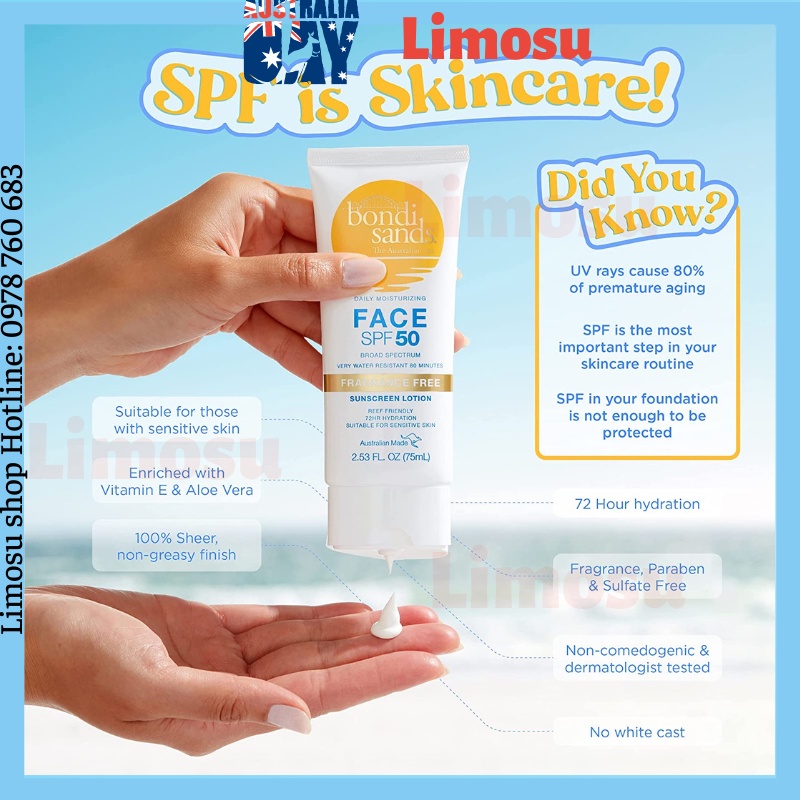 Kem chống nắng cho mặt và body Bondi Sands SPF 50+ phù hợp với làn da nhạy cảm - date 2026
