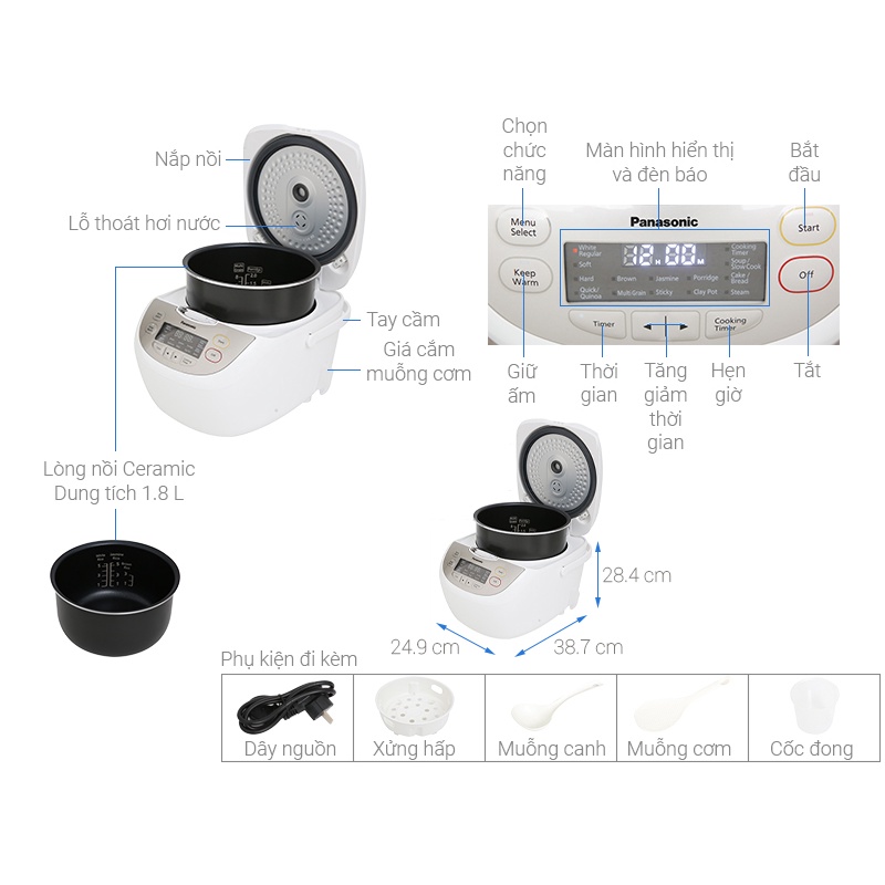 Nồi cơm điện tử Panasonic 1.8 lít SR-CP188