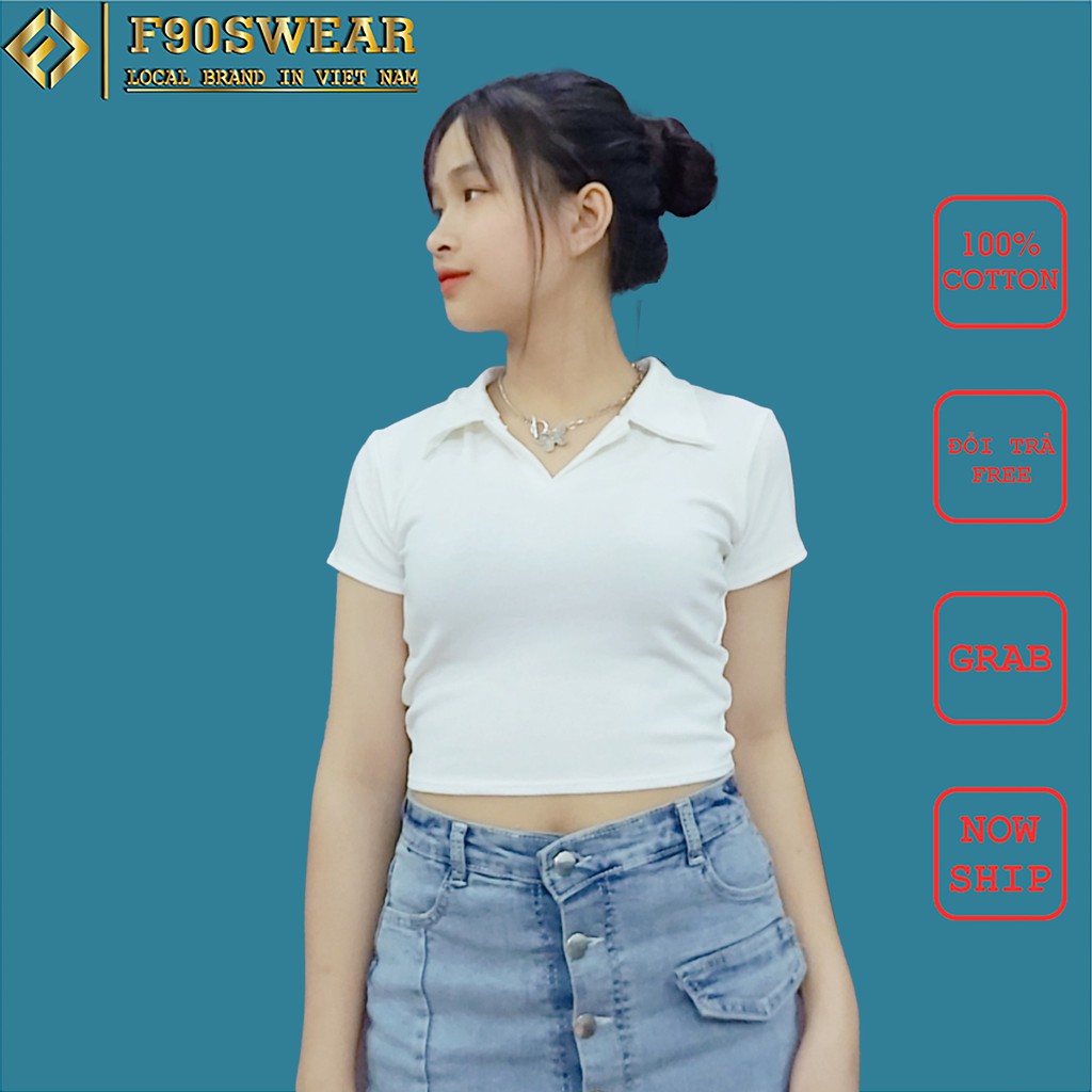 Áo thun croptop - áo croptop ôm body phong cách Ulzzang chất cotton 100% co giãn mềm mịn có cổ CRT-005