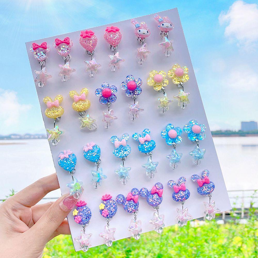 Bông Tai Dạng Kẹp Không Cần Xỏ Lỗ Hình Hoa / Thỏ Tua Rua Dễ Thương Cho Bé