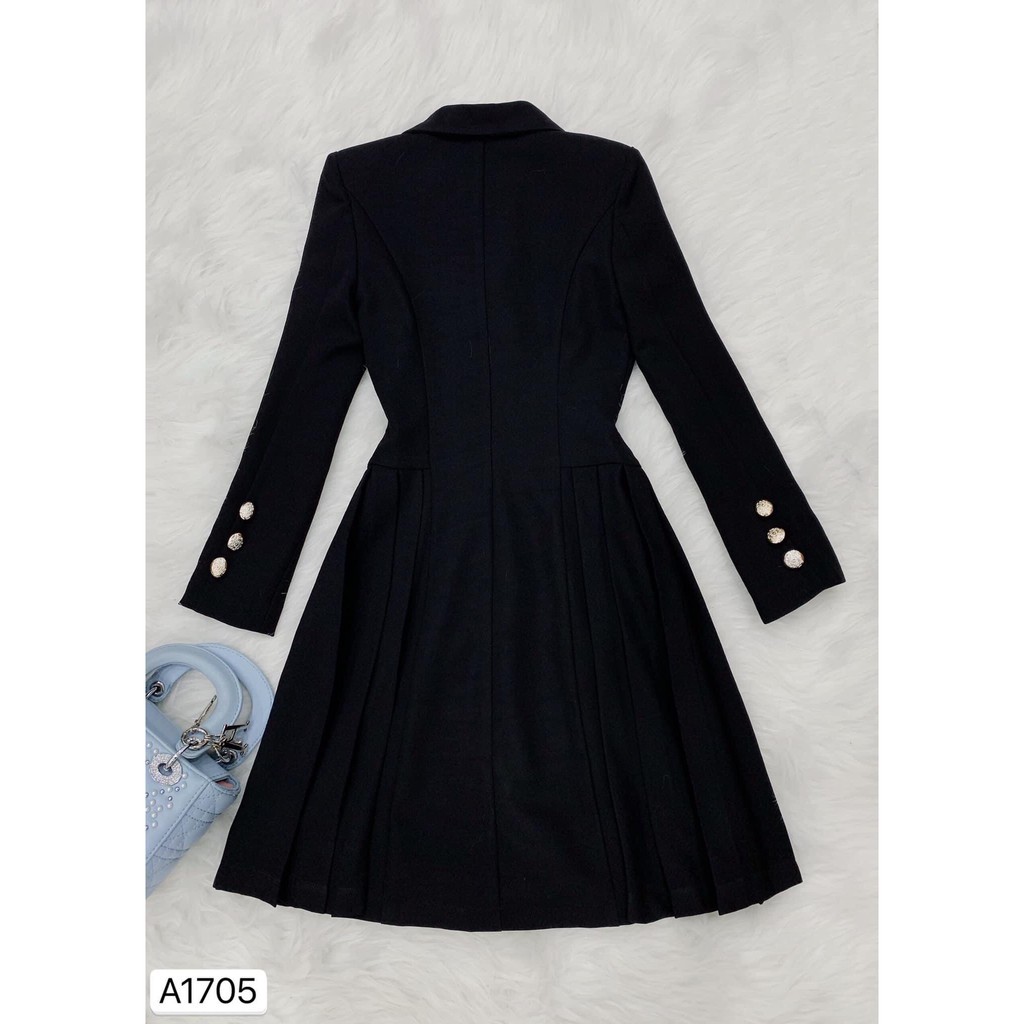 Đầm cổ vest Đầm nữ 💌 Đẹp DVC 💌 Váy vest màu đen cúc tay dài V1705