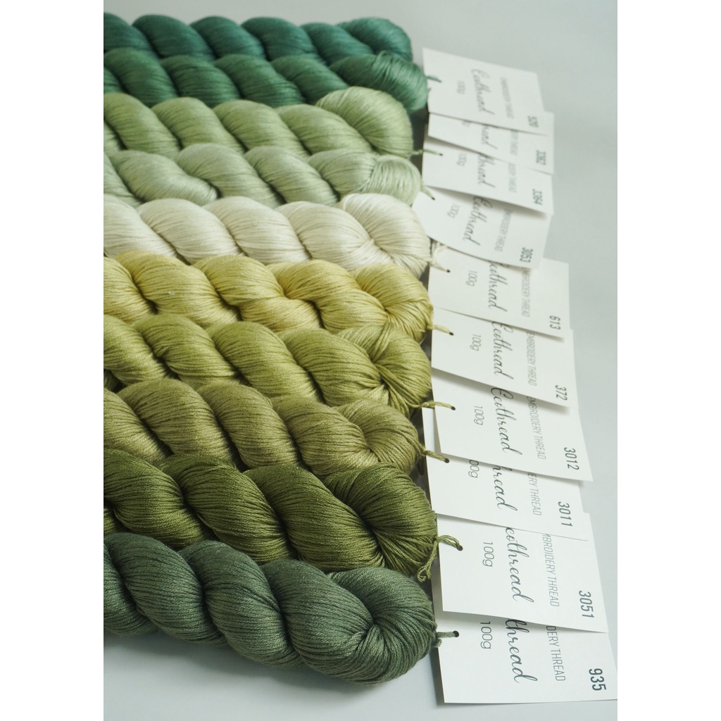 [Bảng 2/6] Chỉ thêu Eco-thread Tiệm tạp hóa nhà May nhuộm sinh học (giá 1 bó 100g) bảng màu xanh rêu - xanh ngọc