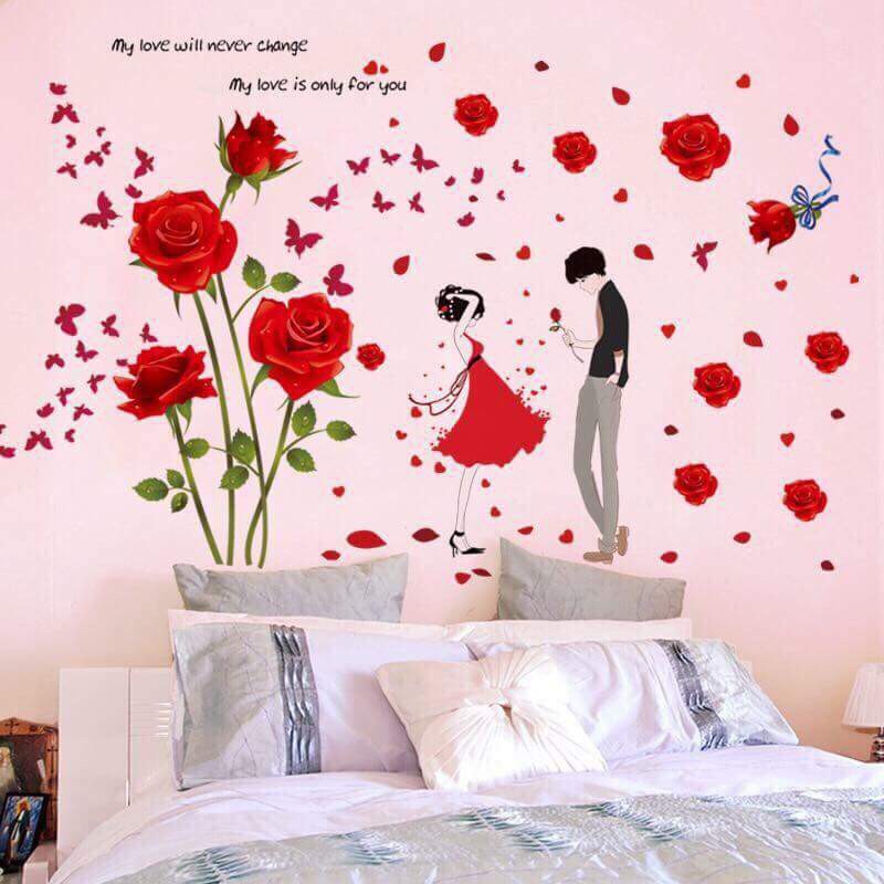 decal dán tường combo hoa hồng