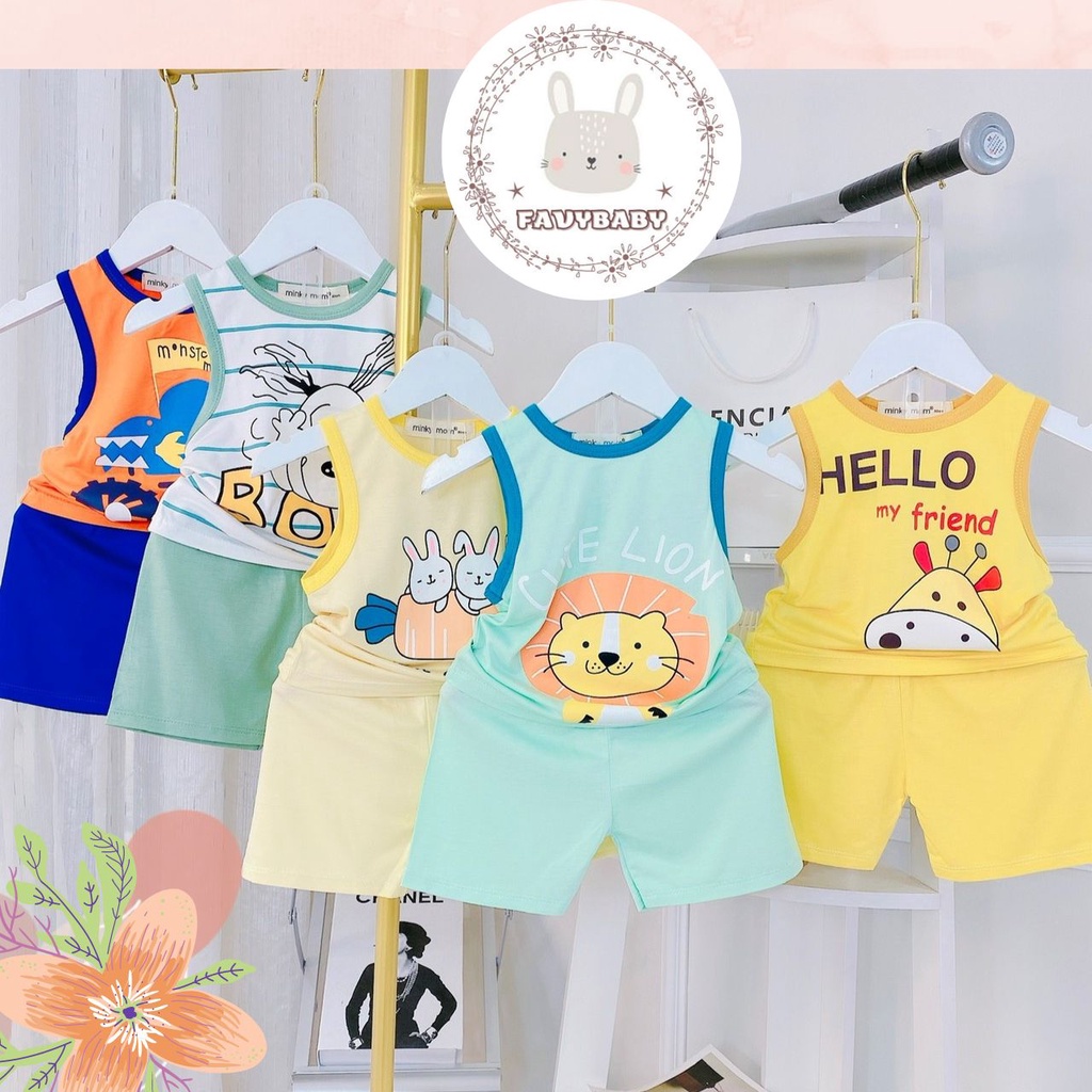 Đồ Bộ MINKY MOM Bé Trai Bé Gái Ba Lỗ Mùa Hè Quần Cộc Áo Viền Hình Động Vật Dễ Thương Trẻ Em 0 1 2 3 4 5 Tuổi - Favybaby