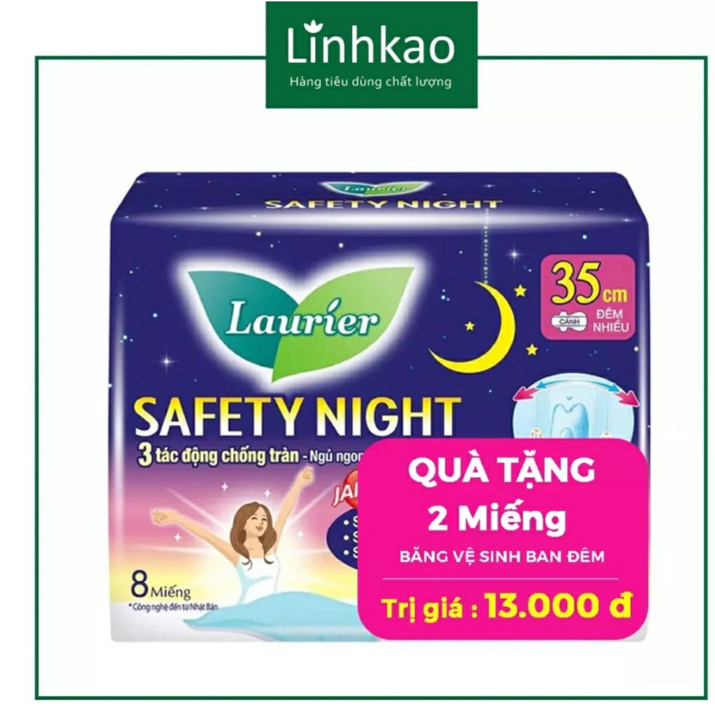 Băng Vệ Sinh Laurier Safety Night Ban Đêm 35cm 8 Miếng KHUYẾN MÃI 2 MIẾNG CÙNG LOẠI