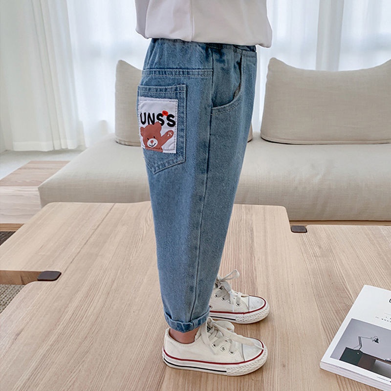 Quần Jean Dài Dáng Rộng In Hoạt Hình Kiểu Hàn Quốc Thời Trang Mùa Xuân Cho Bé Trai