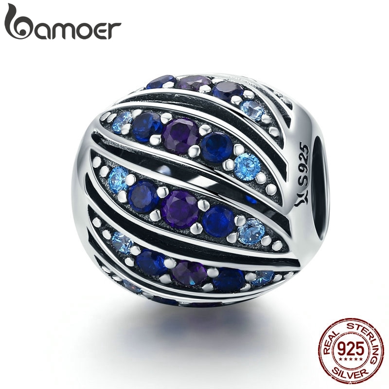 BAMOER Hạt Charm Hình Lông Công Bằng Bạc 925 Dùng Làm Trang Sức DIY SCC472