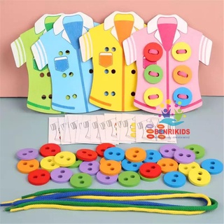 Đồ Chơi Trí Tuệ Gỗ An Toàn Cho Bé, Bộ Rèn Luyện Kĩ Năng Xỏ Dây Cài Cúc Áo Và Ghép Tư Duy - Bộ 4 Áo