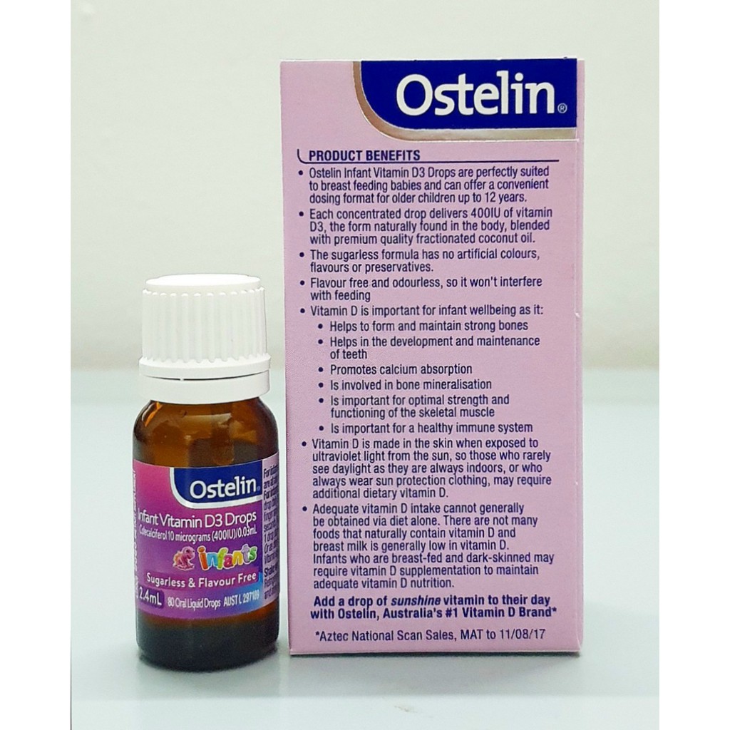 Siro Vitamin D3 dạng giọt Ostelin Infant chai 2.4ml từ Úc