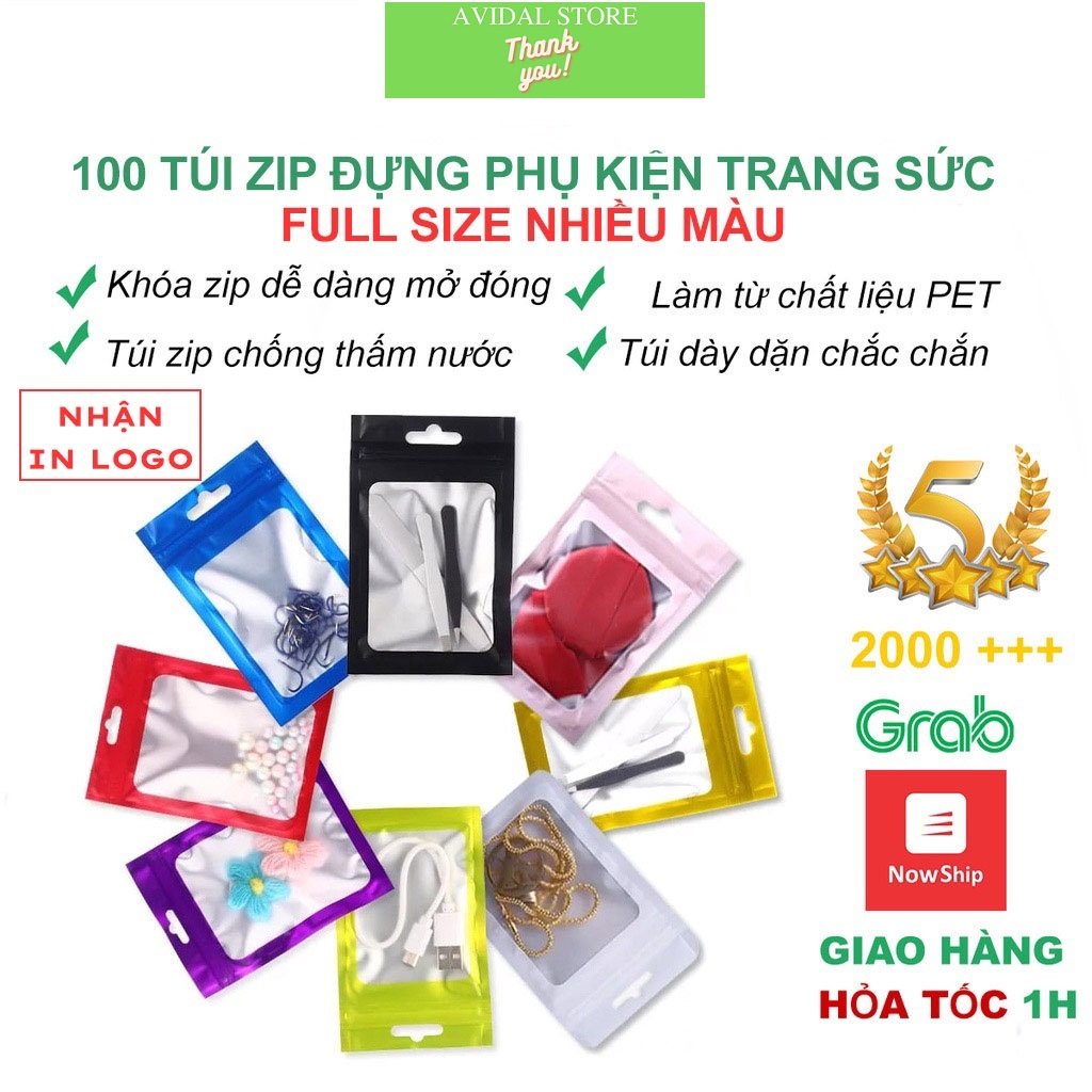 Bộ 100 túi zip Hologram nhiều màu ,túi Zipper đẹp đựng phụ kiện trang sức tiện lợi bảo quản,cất giữ