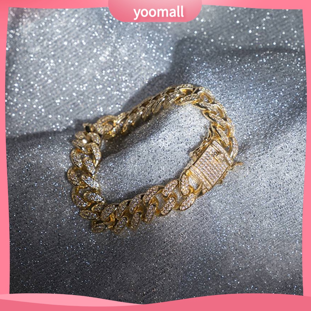 Vòng Tay Dạng Chuỗi Xích Đính Đá Sáng Bóng Phong Cách Hip Hop Cho Nam Giới