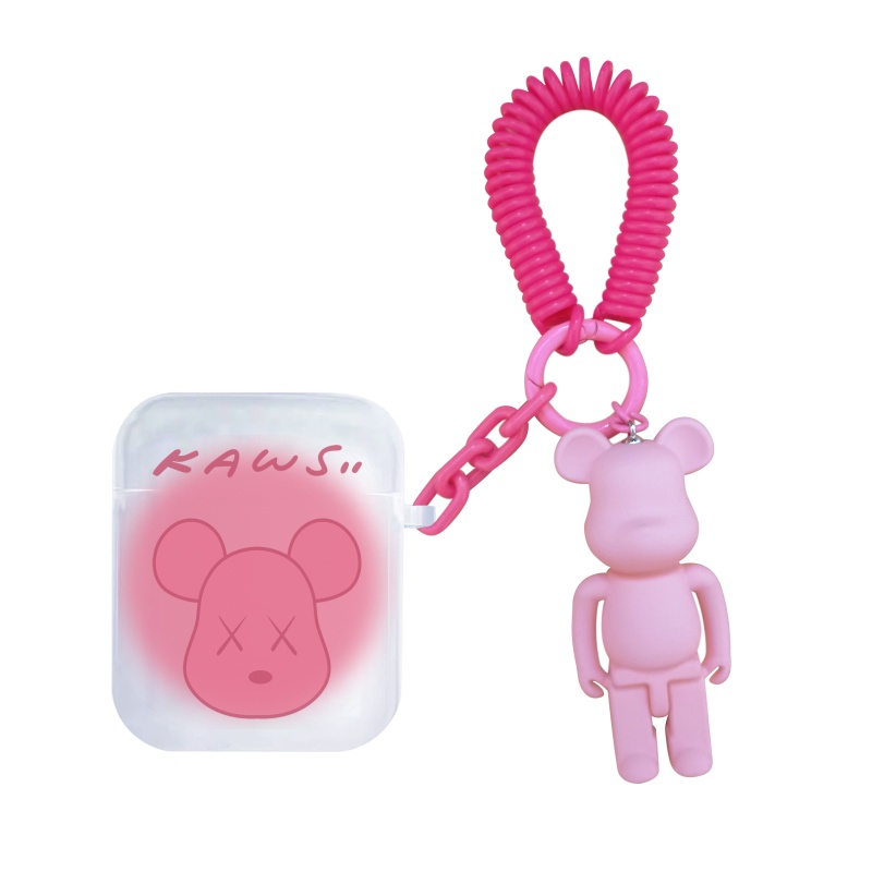 Vỏ Bảo Vệ Hộp Sạc Tai Nghe Apple AirPods 1 2 3 Pro Hình Vuông Màu Hồng Mờ Họa Tiết KAWS Dễ Thương