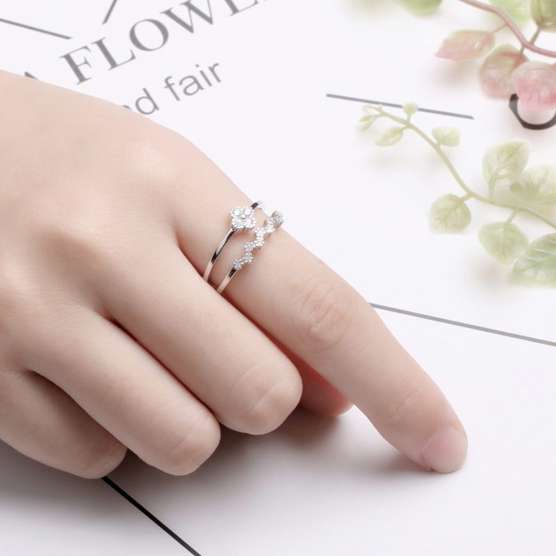 Nhẫn MANYUE hợp kim kiểu cỏ bốn lá đính đá xinh xắn cho nữ