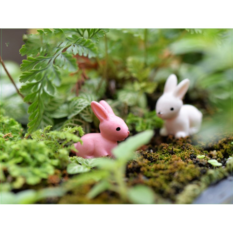 Mô hình thỏ trắng và thỏ hồng cute trang trí tiểu cảnh, móc khóa, DIY