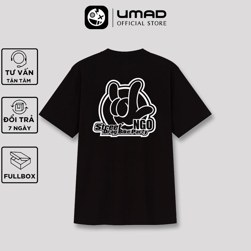 Áo thun nam UMAD racing boy NGO Street Drag phản quang cổ tròn tay ngắn màu đen có big size 100kg mẫu Biker xe độ xe đua