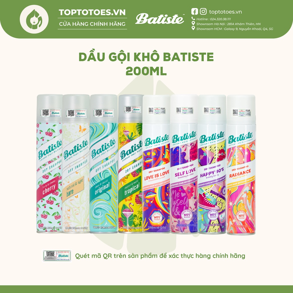 Dầu gội khô Batiste Dry Shampoo 200ml [NHẬP KHẨU CHÍNH HÃNG 100%]