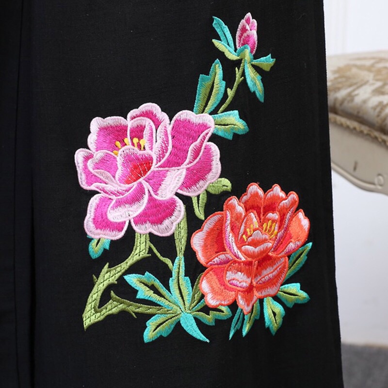 Plus Quần Dài Ống Rộng Thêu Họa Tiết Cho Nữ