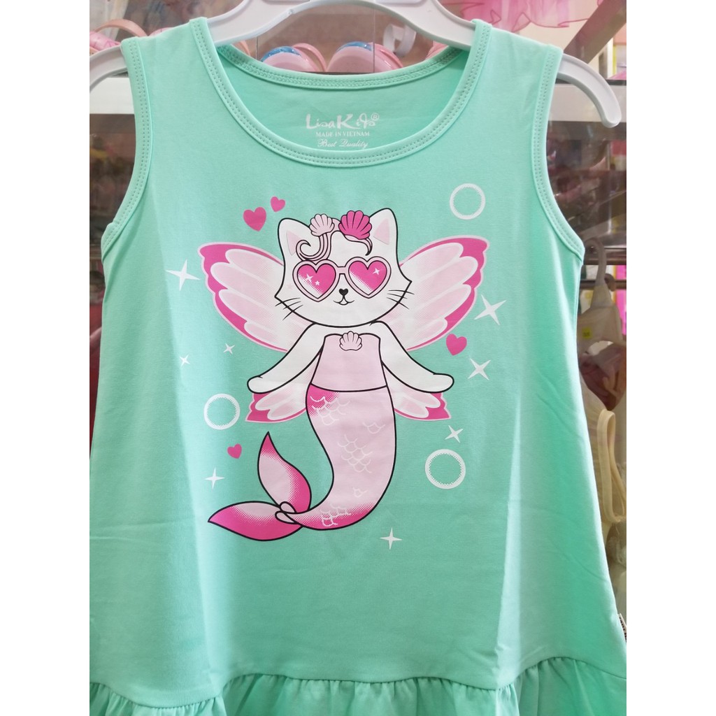 Đầm thun cotton mát mẻ in mèo nàng tiên cá