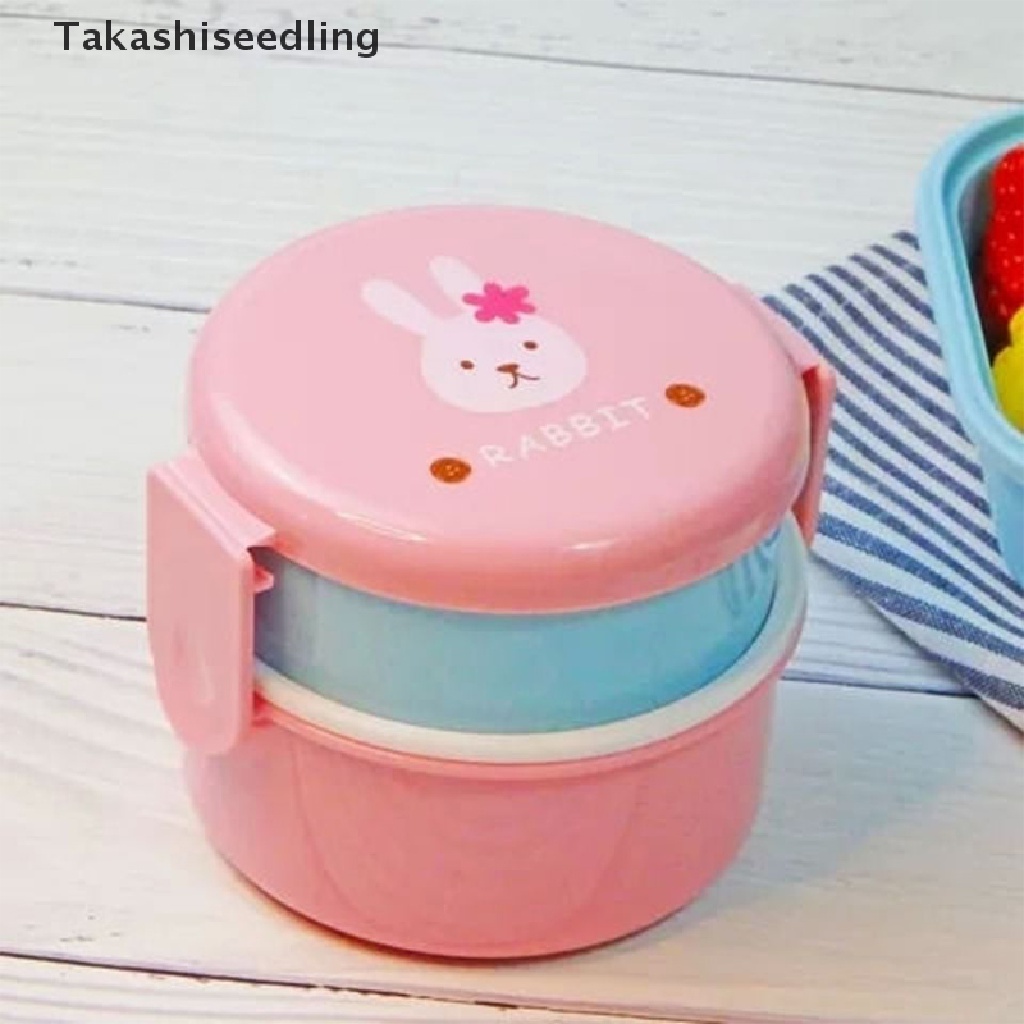 Hộp đựng cơm trưa hai tầng hình tròn cỡ nhỏ dung tích 540ml phong cách Nhật Bản dễ thương cho bé
