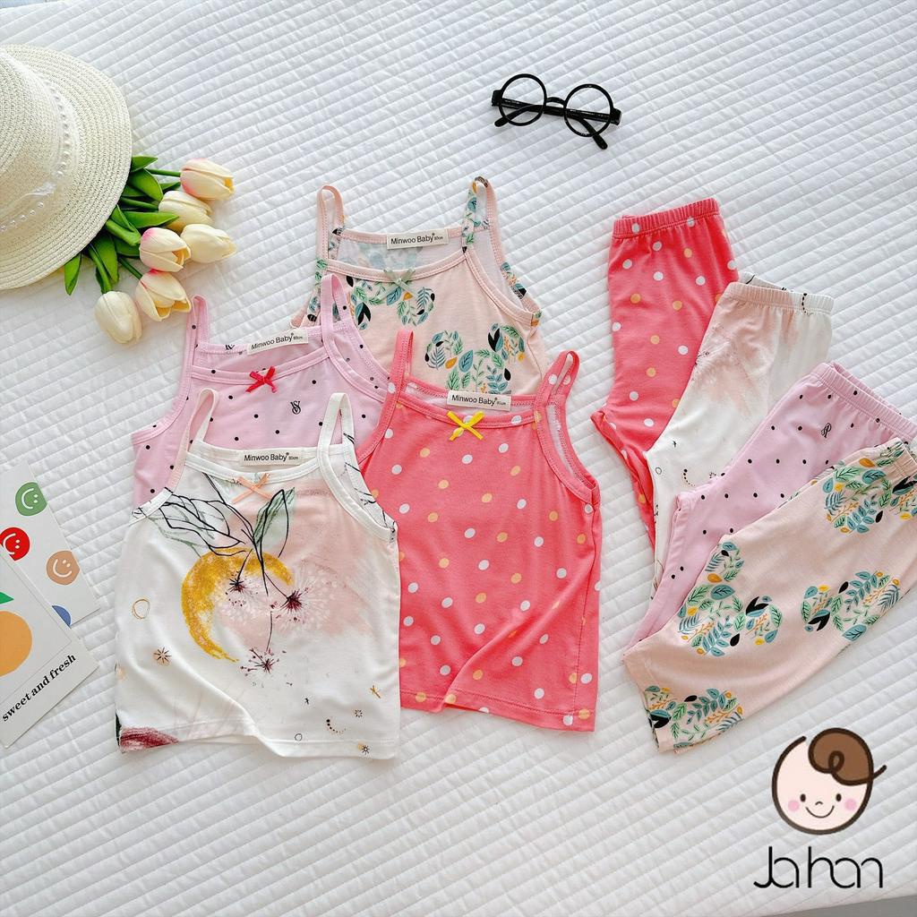 7-19kg Bộ đồ 2 dây quần lửng chất cotton lạnh họa tiết dễ thương dành cho bé gái