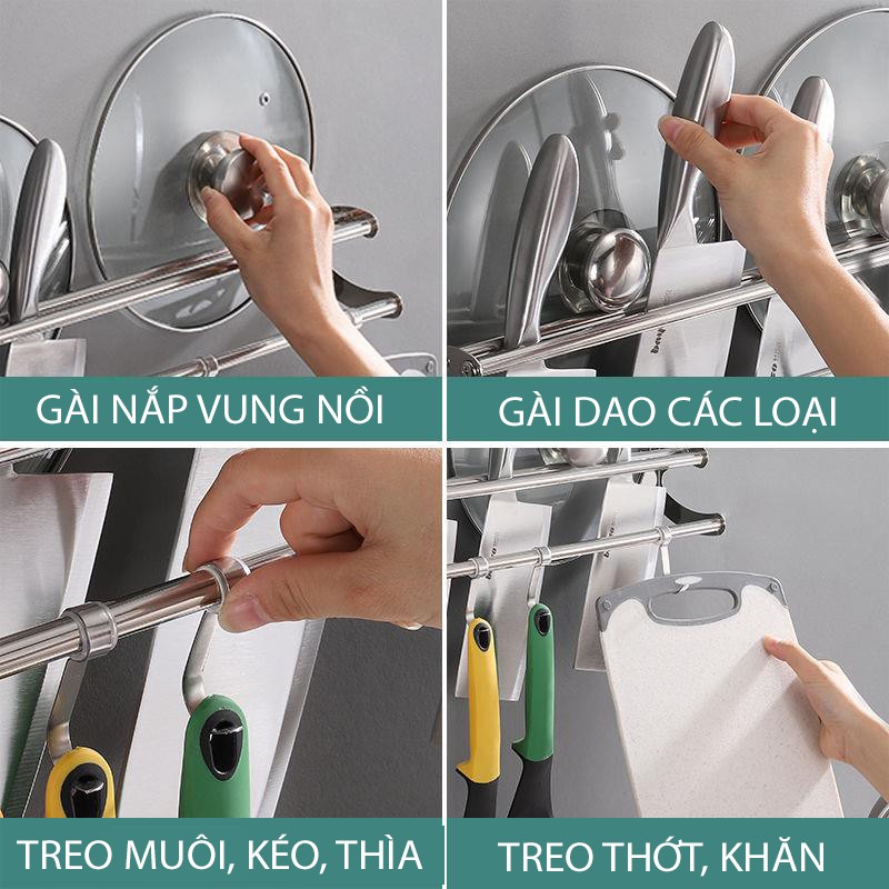 Giá treo gài dao thớt INOX cao cấp VANDO tiện lợi kệ để dụng cụ nhà bếp đa năng