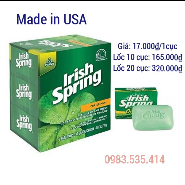 Xà bông cục diệt khuẩn Irish Spring Deodorant Soap Original - 104.8g