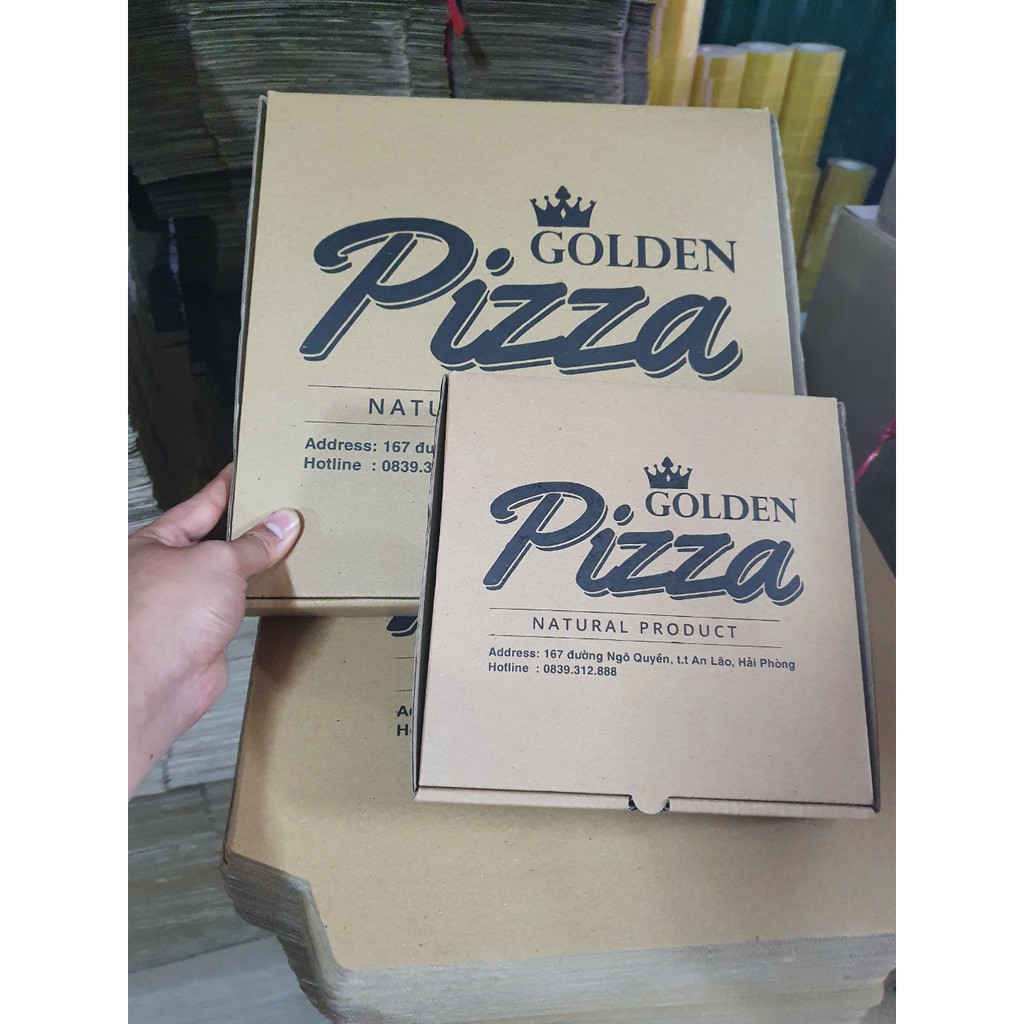 Hộp pizza trơn có sẵn nhiều size giá rẻ tận xưởng. Nhận đặt in ấn theo yêu cầu!