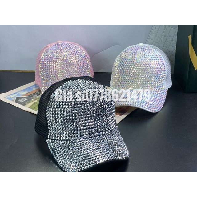 Mũ kết lưỡi trai nữ đính đá - nón nữ phối lưới đá kim cương  hàn quốc