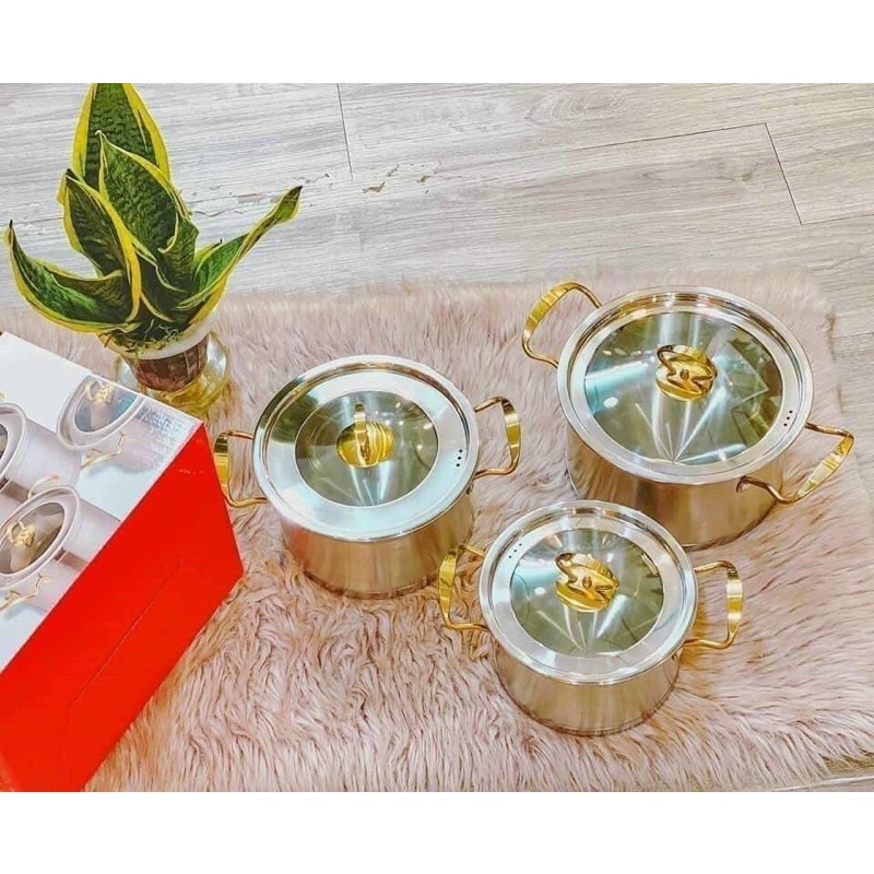 Bộ Nồi 3 Món Inox Cao Cấp MISU LOUIS Chính Hãng, Đáy Liền Nguyên Khối 3 Đáy, Sử Dụng Mọi Loại Bếp