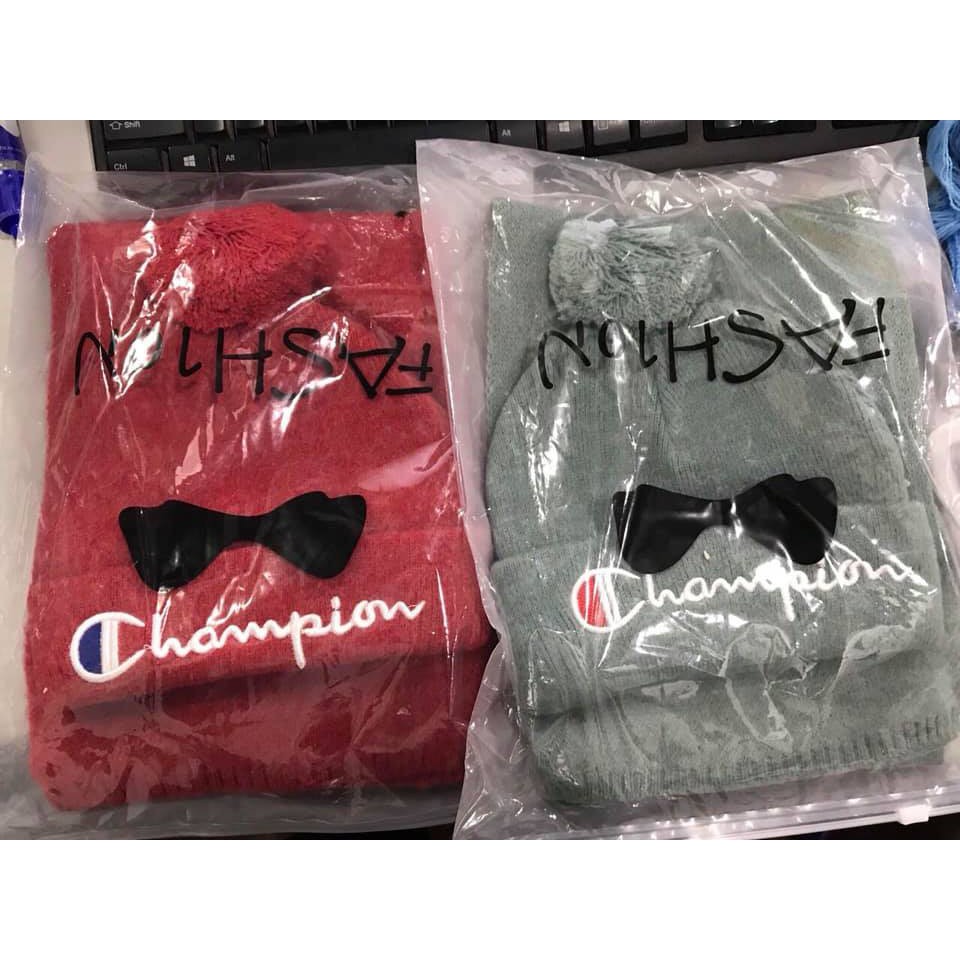 Bộ khăn và mũ len Champion cho bé gái và trai