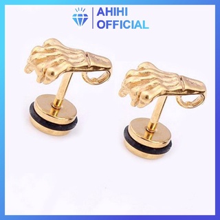 Bông tai cao cấp nam inox thời trang rẻ đẹp titan thép không gỉ kiểu móng vút ahihi.official màu mạ vàng PTBTNA139