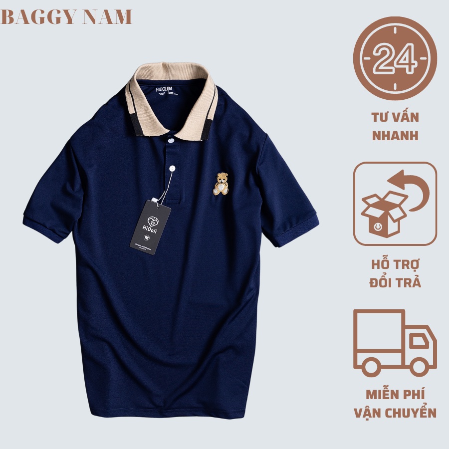 Áo Thun Nam cổ bẻ thêu thời trang nam BAGGY NAM, áo polo gấu nam vải cotton cao cấp  phong cách thời trang Hàn Quốc.