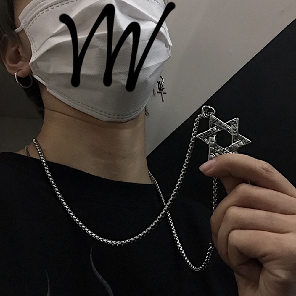 Vòng cổ mặt ngôi sao sáu cánh bằng thép không gỉ phong cách hip hop thiết kế cho cặp đôi