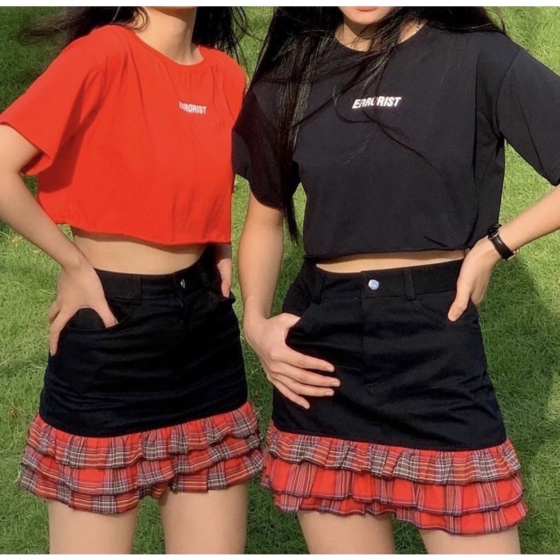 Chân váy jean phối bèo caro hàng thiết kế cao cấp siêu đẹp