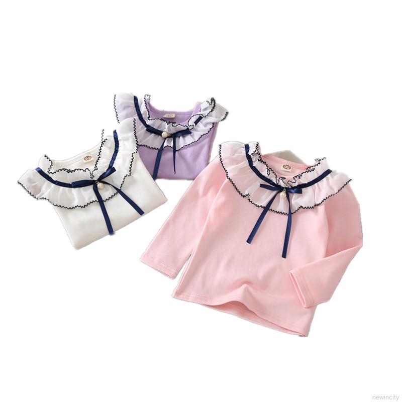 Áo cotton dài tay thắt nơ xinh xắn cho bé gái