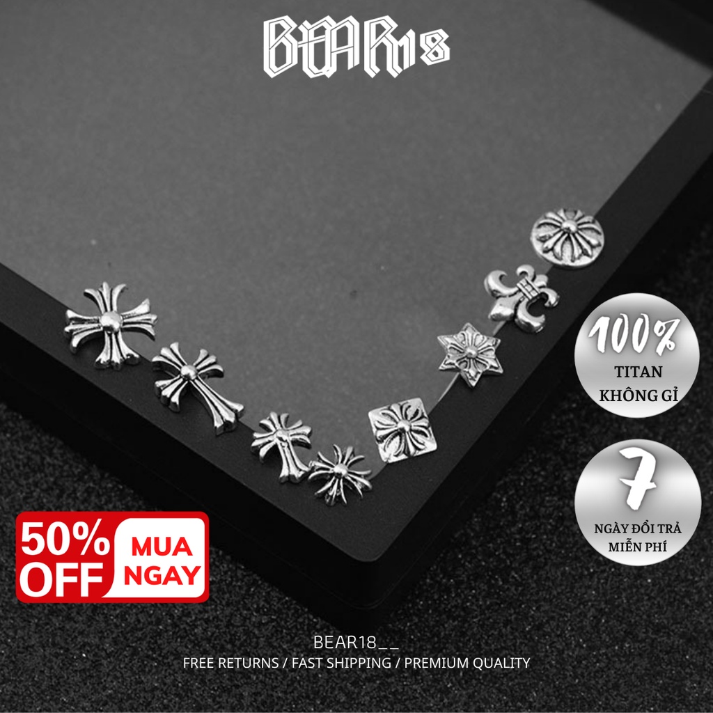 Bông tai - khuyên tai Chrome heart đẹp cho nam và nữ, chất liệu thép titan 100% không gỉ size nhỏ BEAR18 - KT1