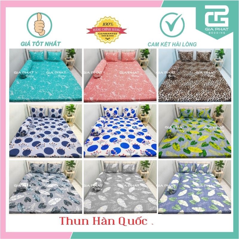 Bộ ga gối Thun Lạnh Hàn Quốc { 4 Món } 1m2 và 1m4 ( 1 ga bọc + 2 vỏ gối nằm + 1 vỏ gối ôm )